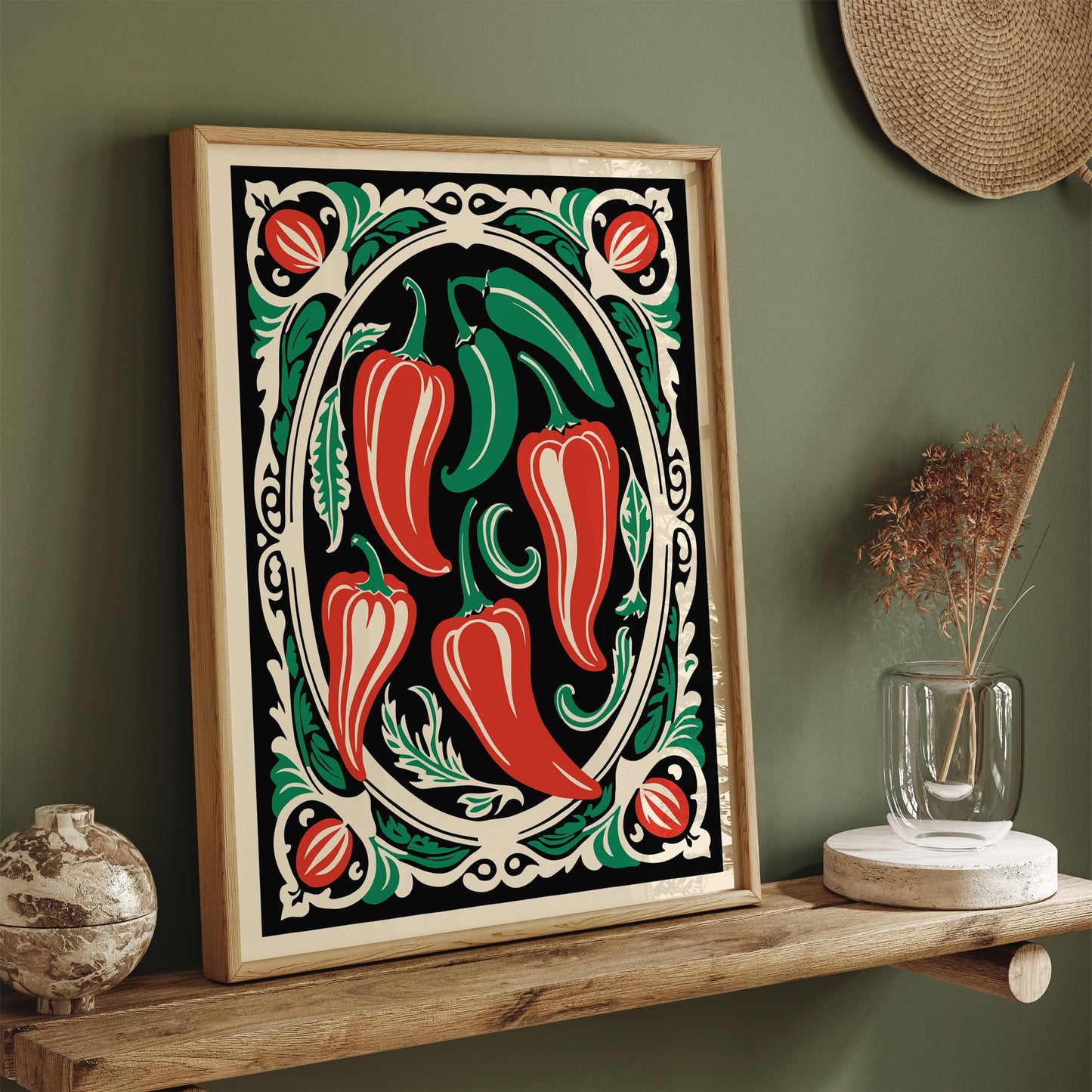 Red and Green Paprikas Vegetable Art Print