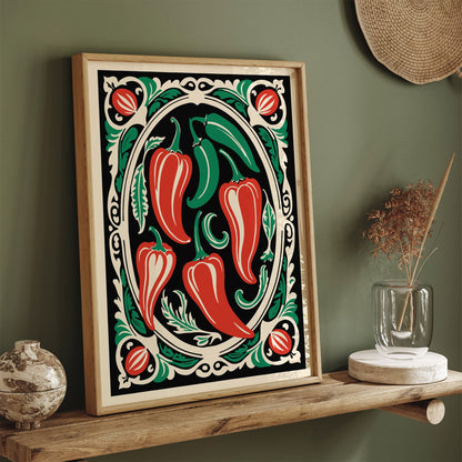Red and Green Paprikas Vegetable Art Print