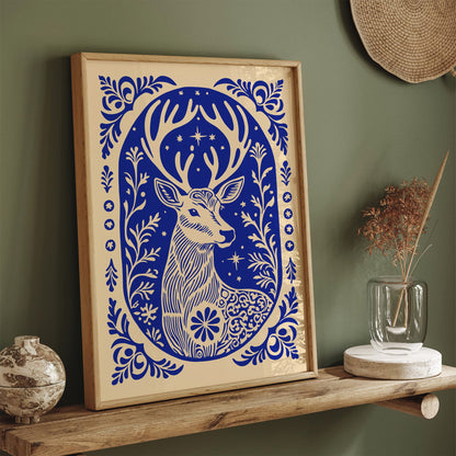 Blue Reindeer Art Poster