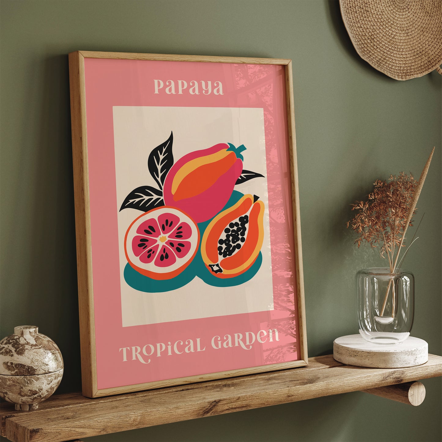 Vibrant Papaya Wall Art Tropical Garden Art Print