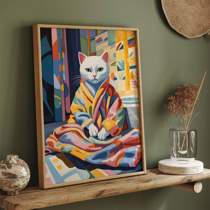 Cute Cat in Bathrobe - Bathroom Poster