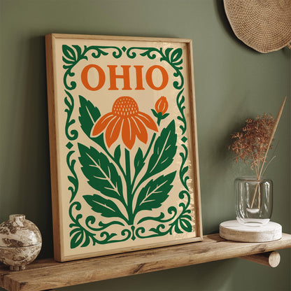 Ohio Travel Poster with Big Orange Flower