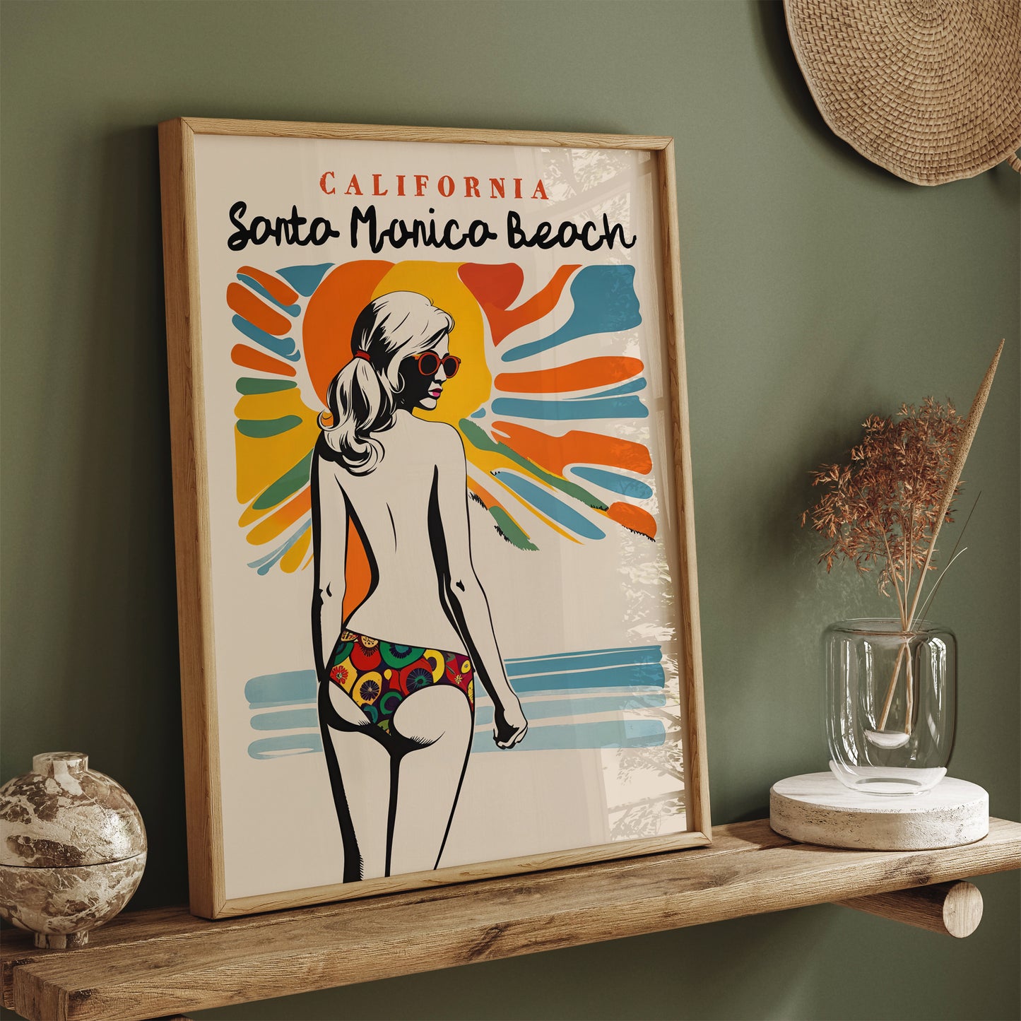 Santa Monica Beach Retro Travel Poster