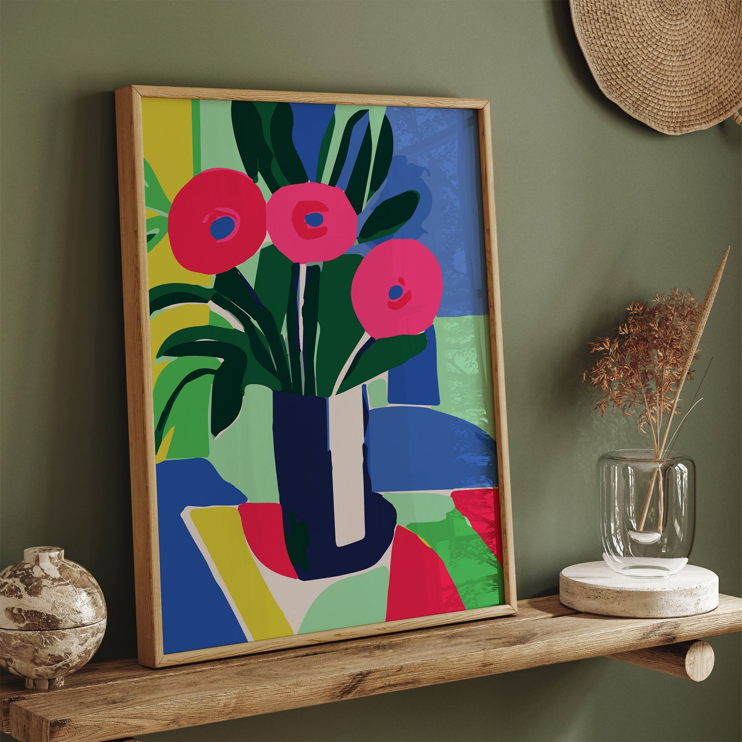 Retro Bouquet of Pink Flowers Art Print