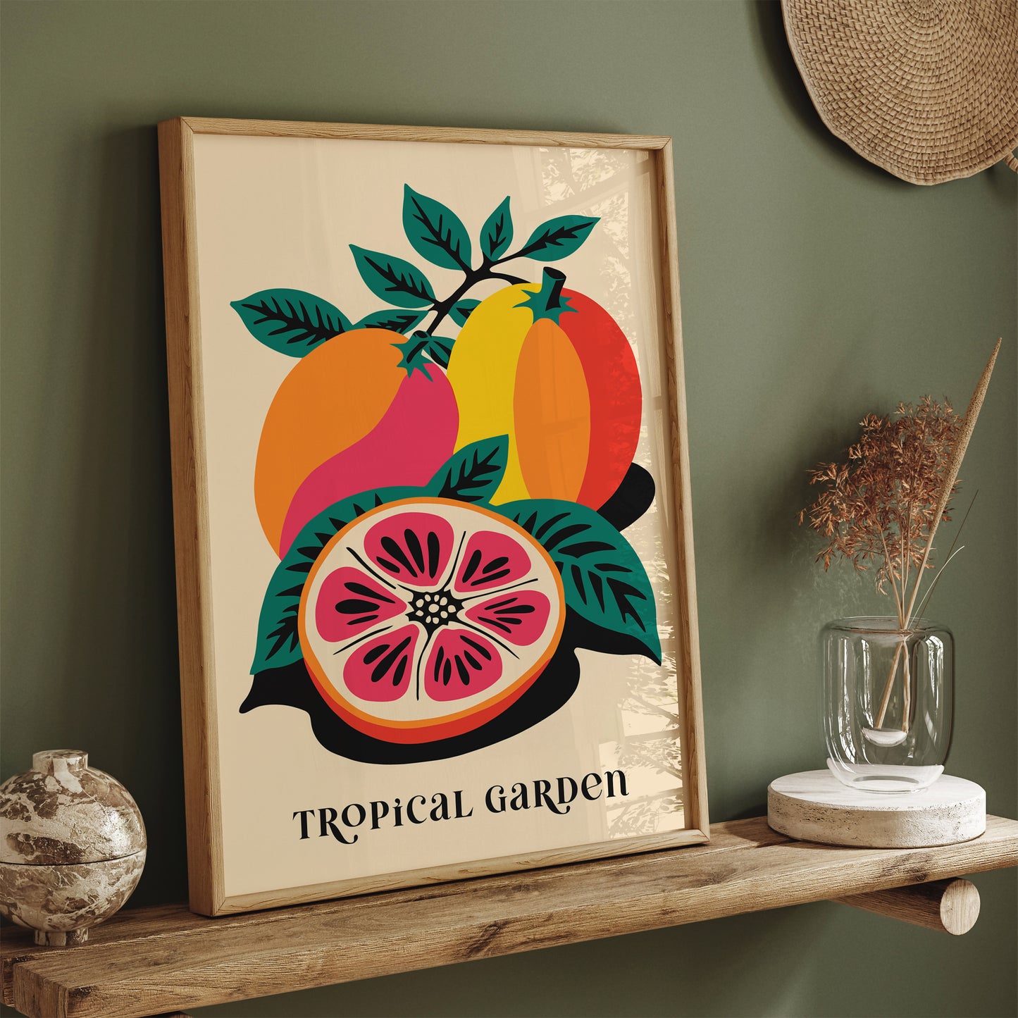 Retro Tropical Garden Papaya Wall Art