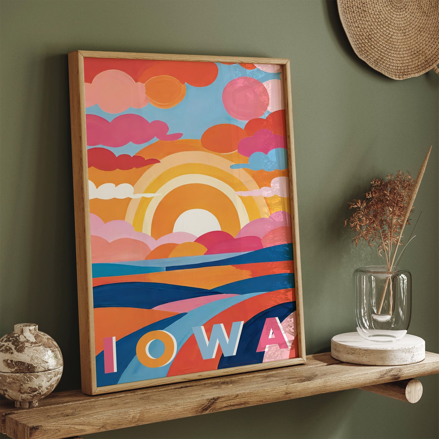 Iowa Colorful Landscape Art Print - Vibrant Wall Decor