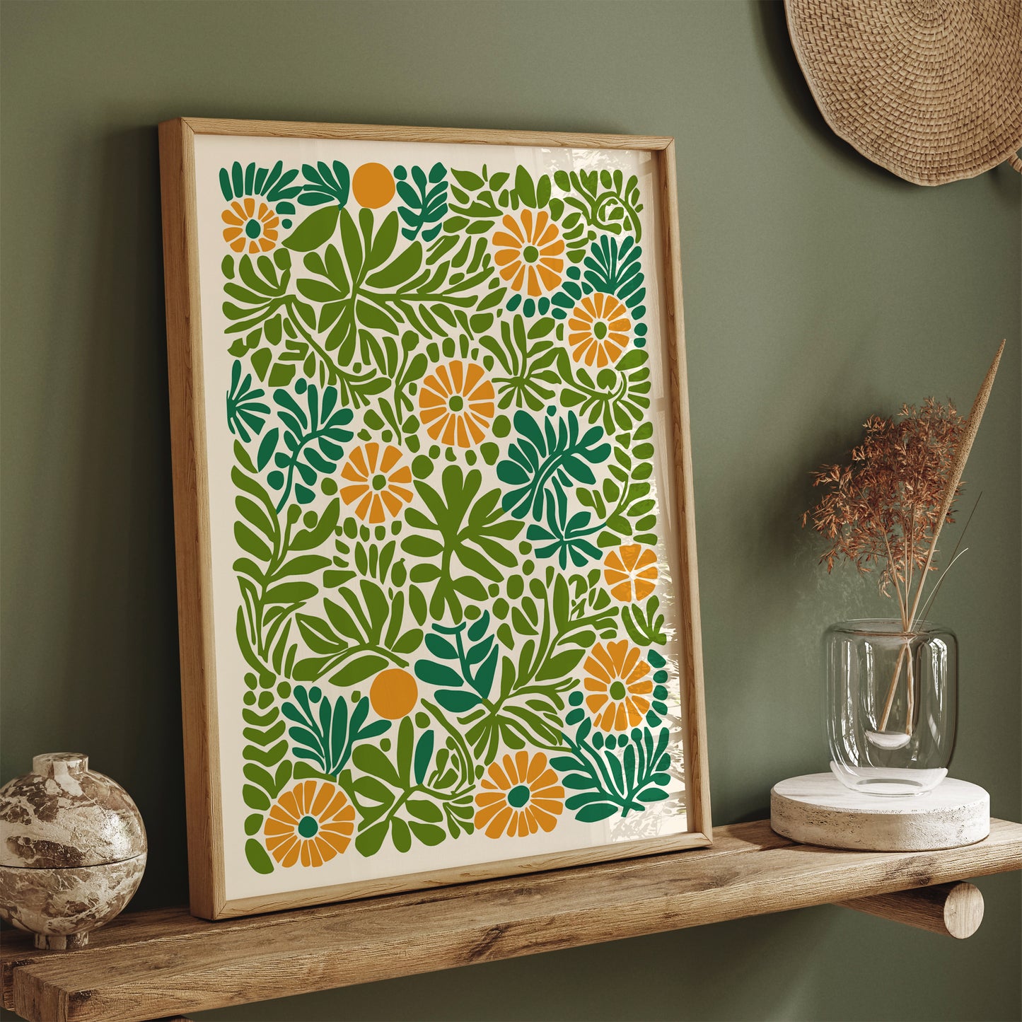 Green Retro Floral Cut Out Poster