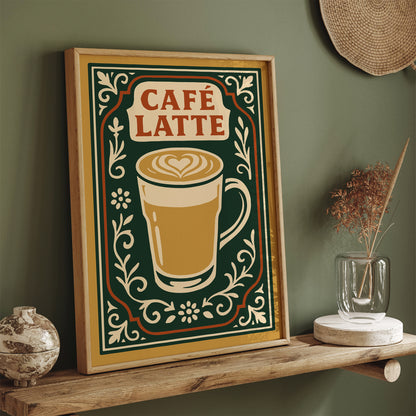 Cafe Latte Poster - Cafe Wall Decor in Rococo Elegant Style