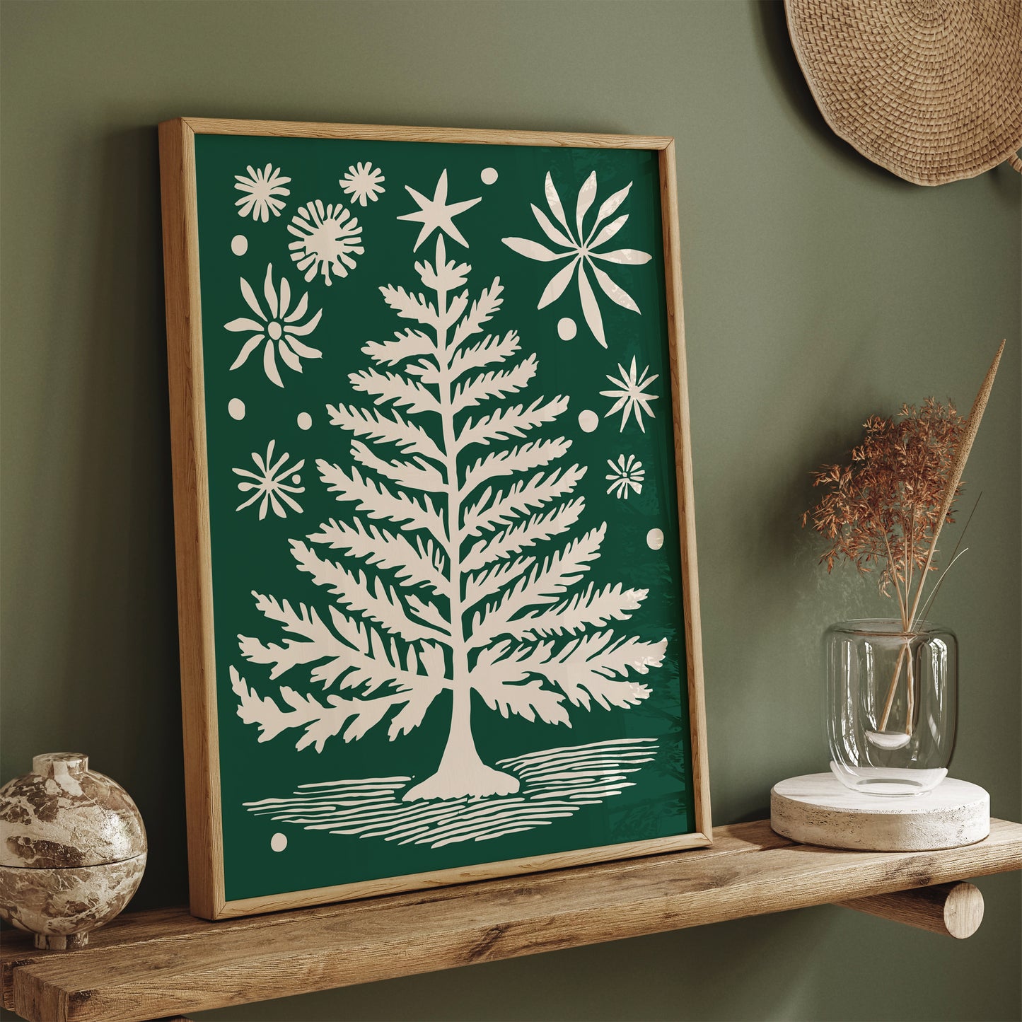 Christmas Tree Illustration Entryway Wall Decor