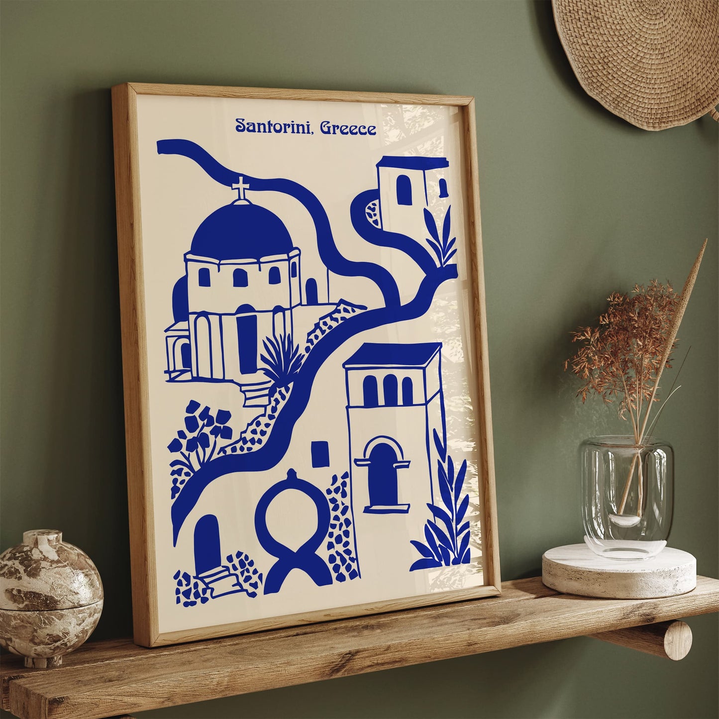 Blue Santorini Greece Cityscape Poster