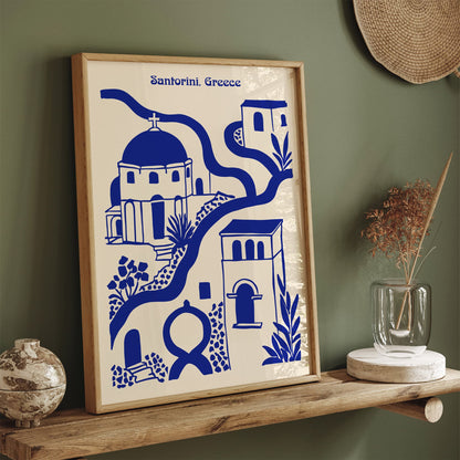 Blue Santorini Greece Cityscape Poster
