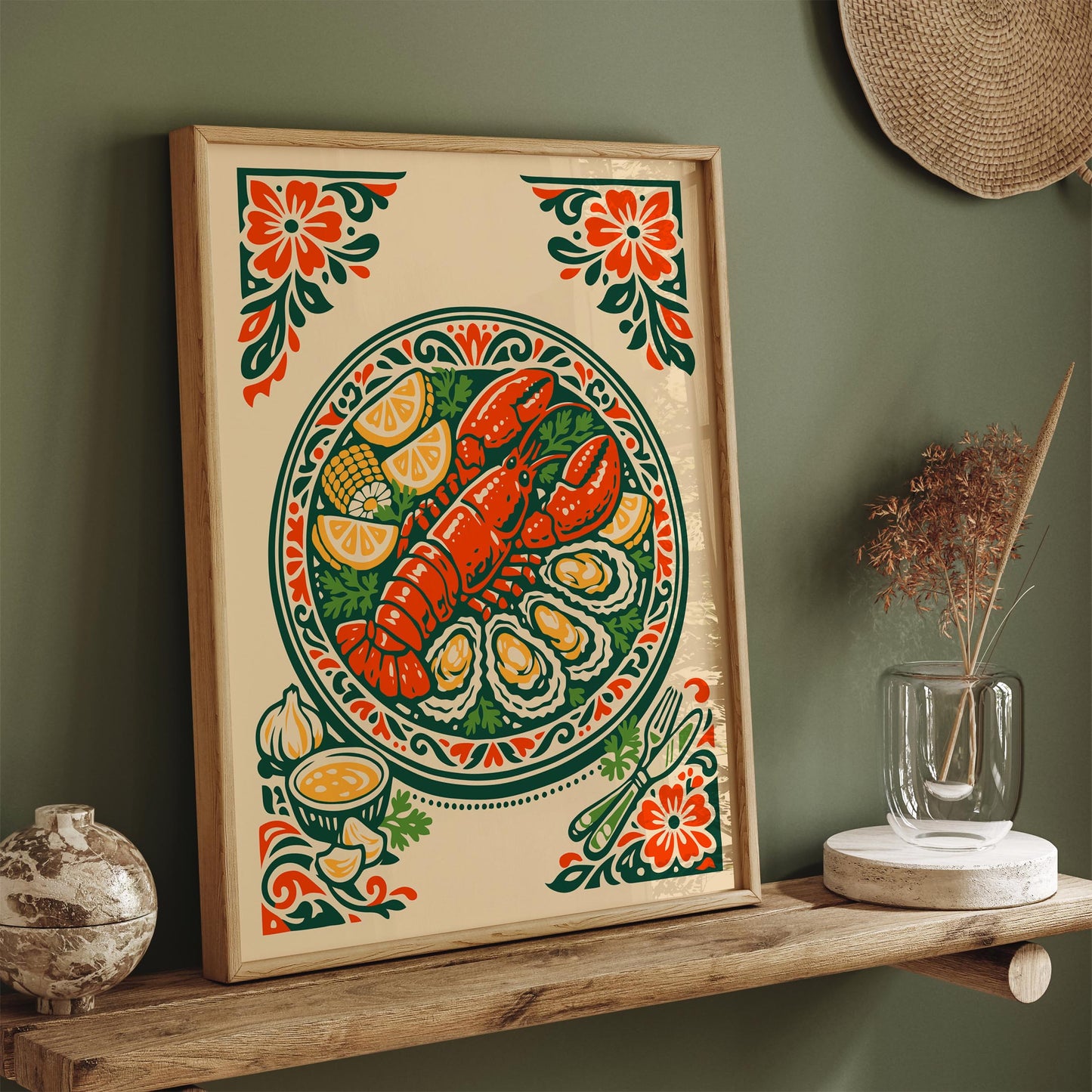 Lobster Plate Wall Art Print – Coastal Kitchen Decor Poster