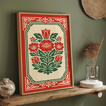 Red Rococo Floral Wall Art Print