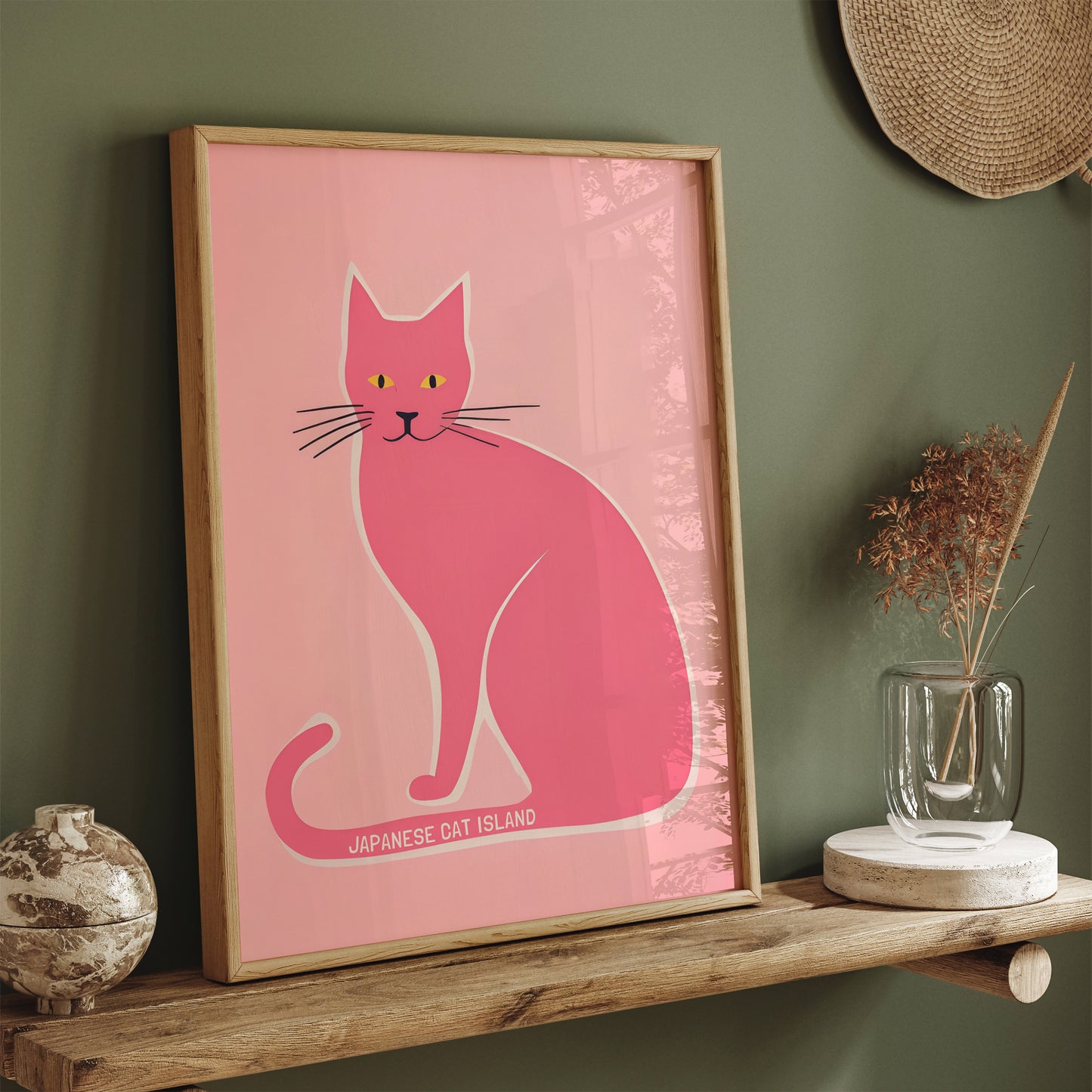 Japanese Cat Island Pink Poster