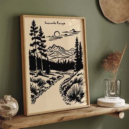 Mount Rainier Poster - Black Ink Landscape Print