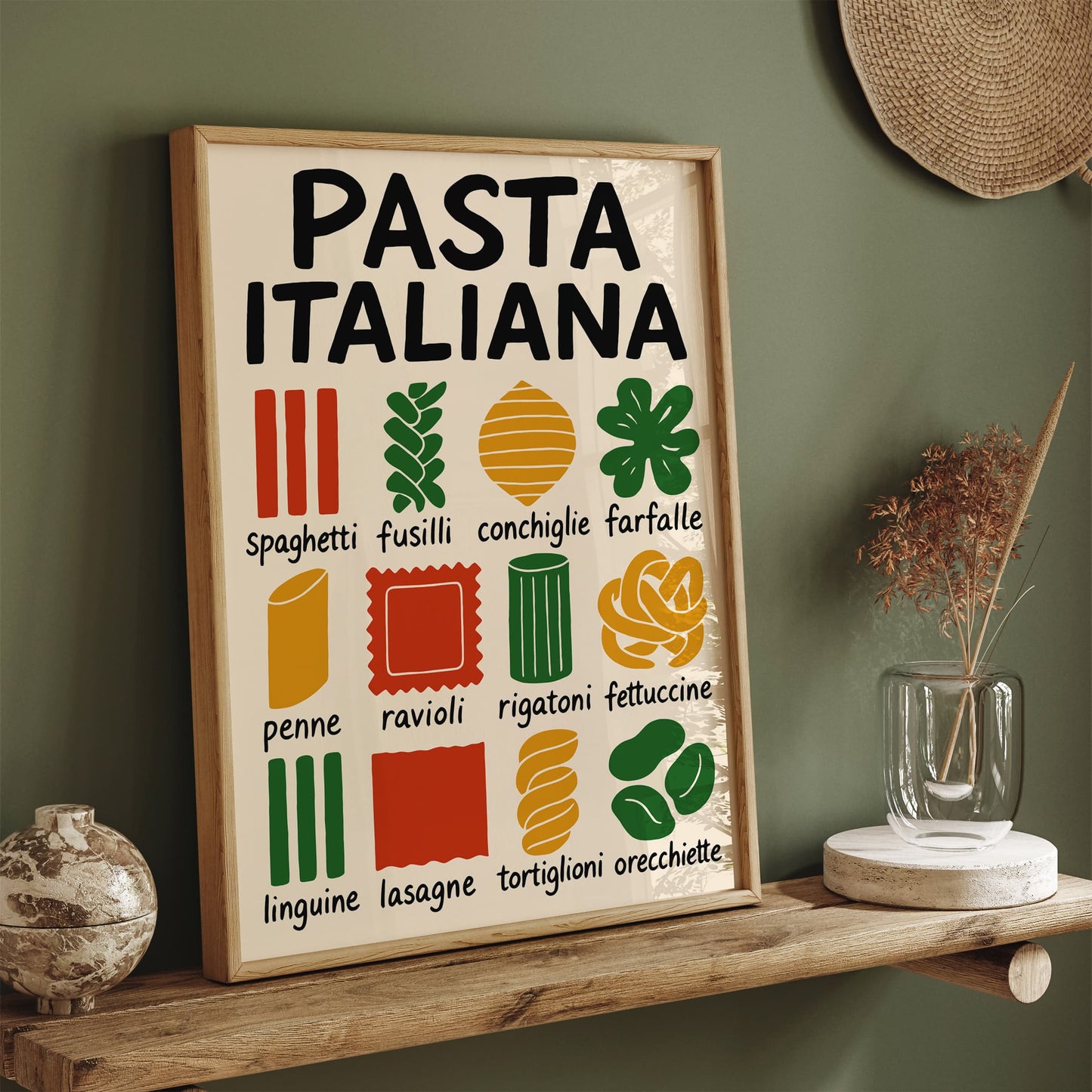 Types of Pasta Shapes Poster - Kitchen Wall Art Print