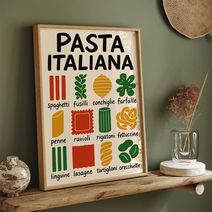 Types of Pasta Shapes Poster - Kitchen Wall Art Print