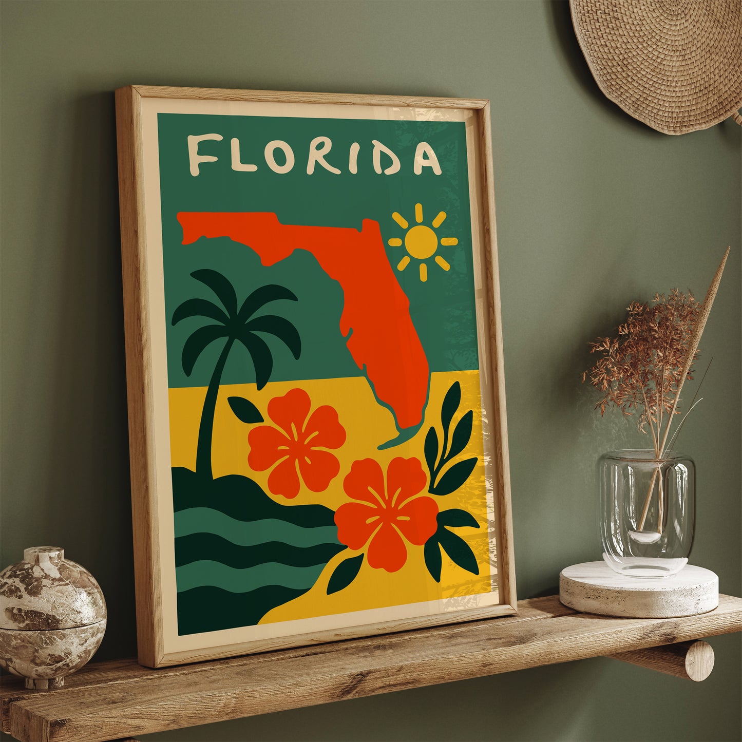 Florida Green & Yellow Travel Art Print 2026