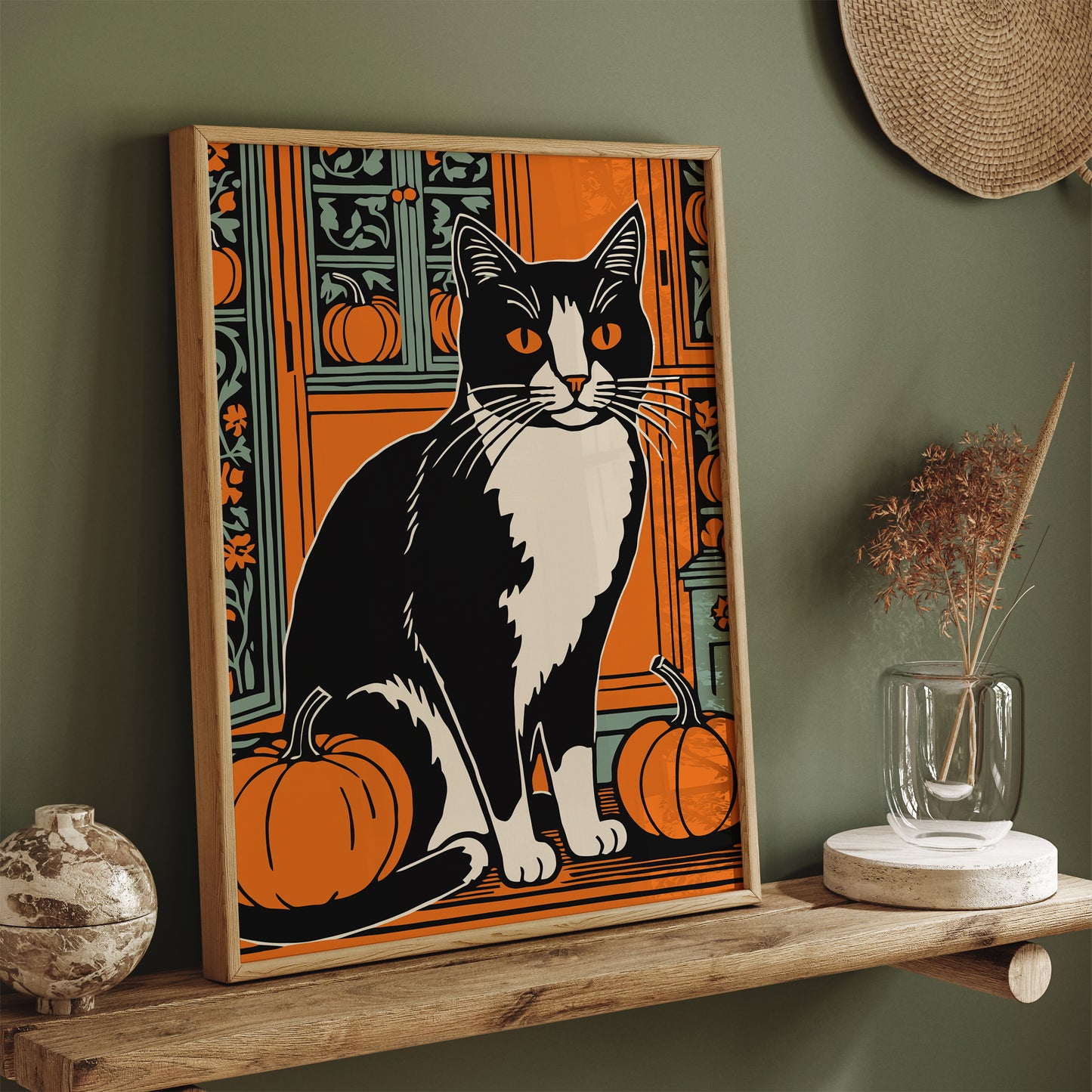 Pumpkin Farm and Cat Art Print