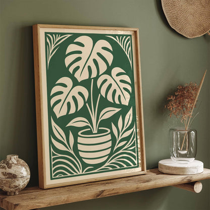 Monstera Plant in Art Deco Style - Green Plant Poster