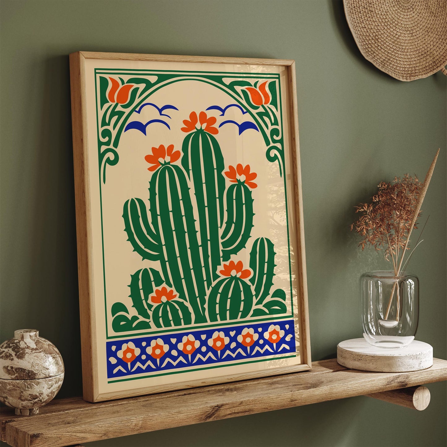 Folk Cacti Plant Wall Art Print