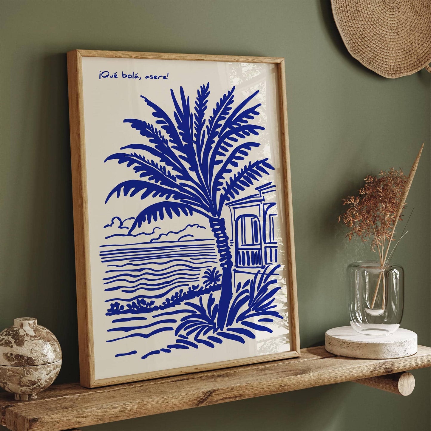 Blue and White Spanish Scenic Travel Poster