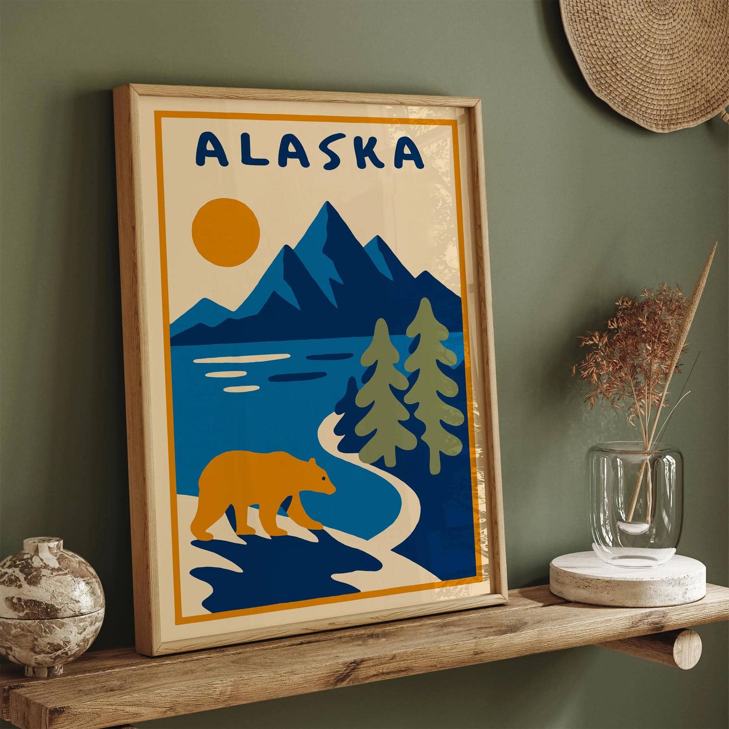 Alaska Landscape with Mountains and Bear Poster
