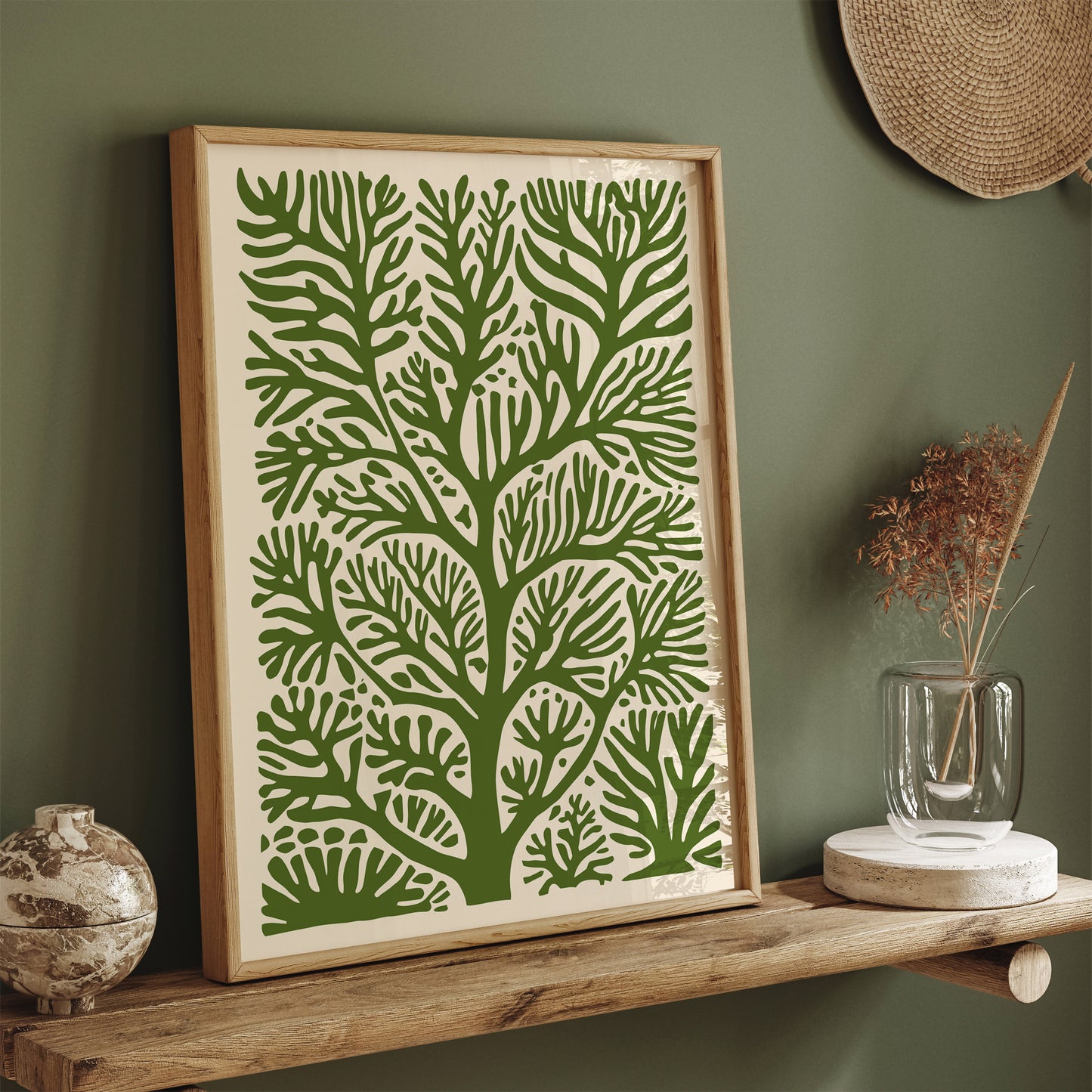 Green Botanical Coral Reef Art Print