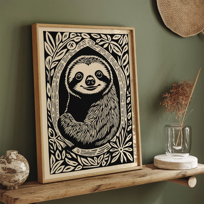 Sloth Portrait Poster - Vintage Animal Wall Art Print