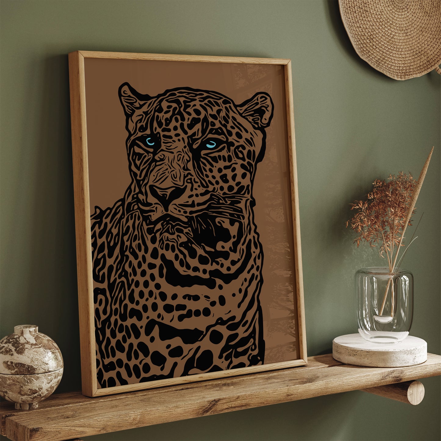 Brown Monochrome Jungle Cat Wall Art