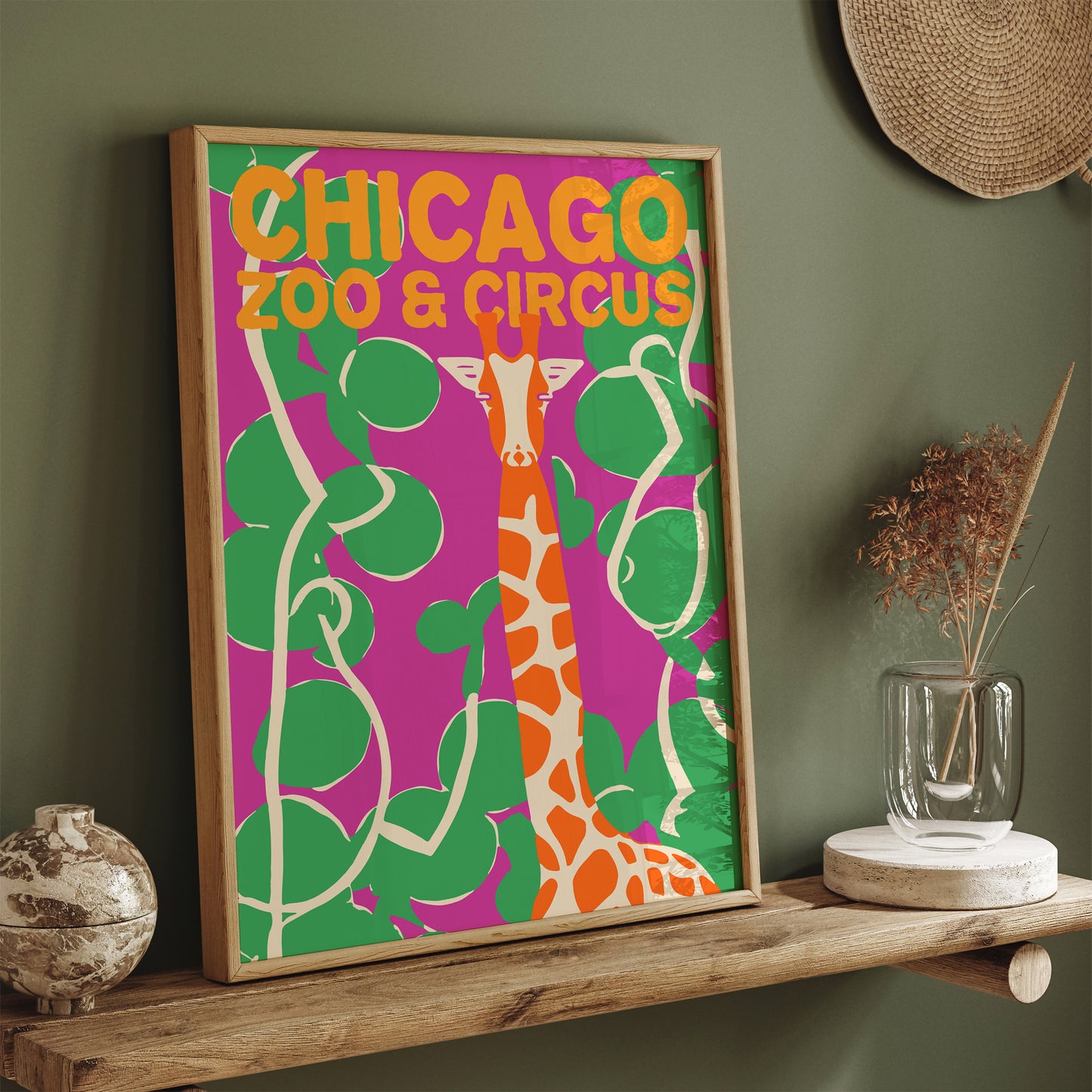 Chicago Zoo & Circus Pink Green Art Print