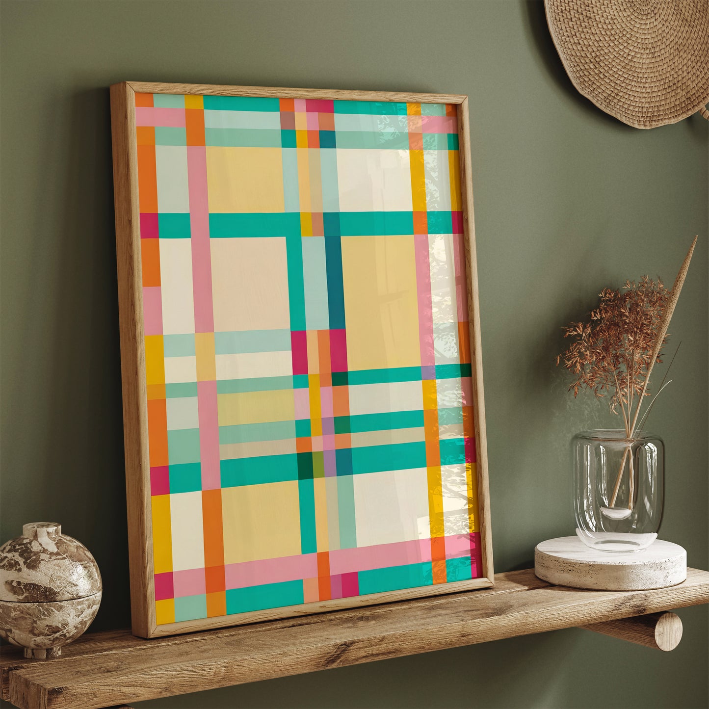 Colorful Geometric Plaid Pattern Art Print – Modern Abstract Wall Decor