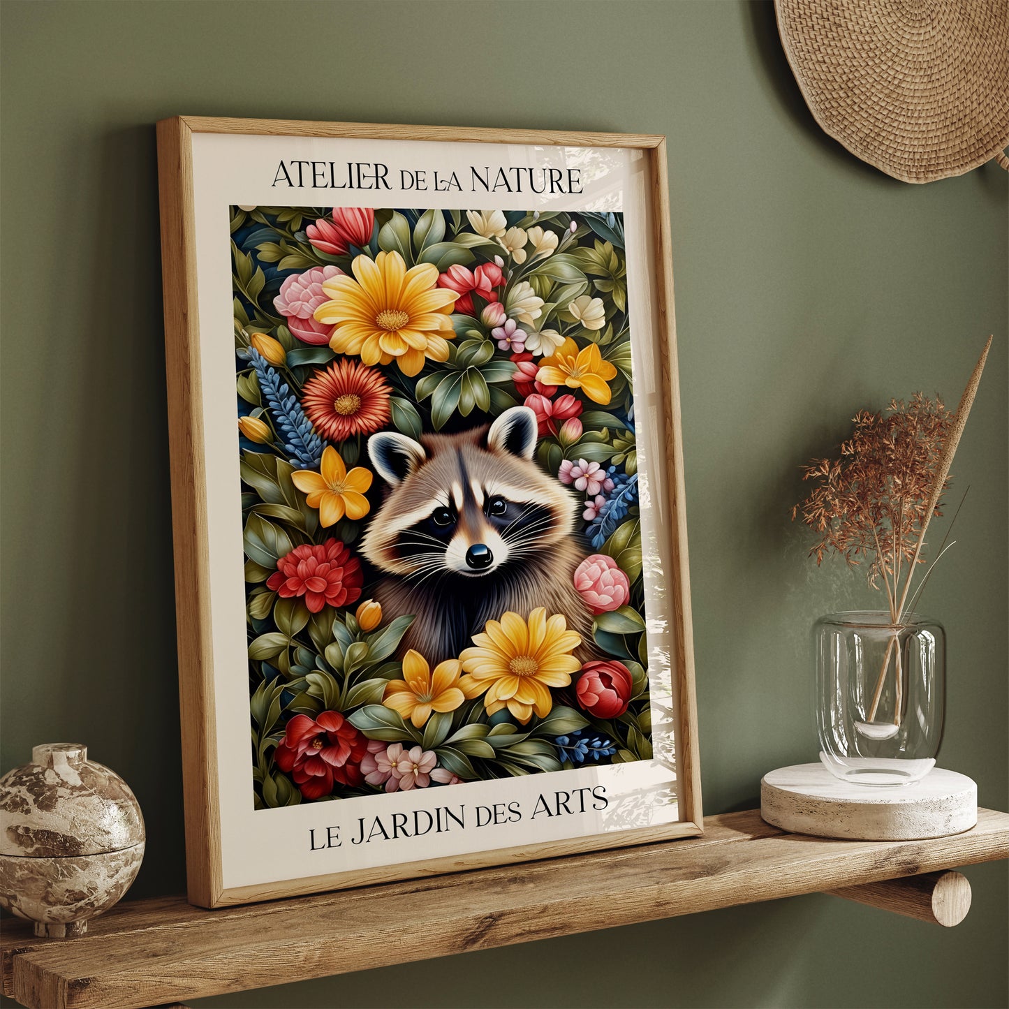 Cute Racoon Art Print inspired by William Morris