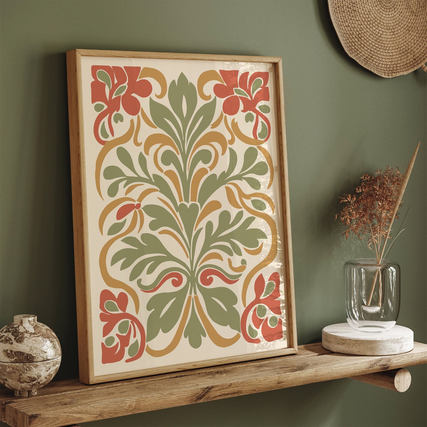 Bohemian Floral Art Print in Neutral Earth Tones