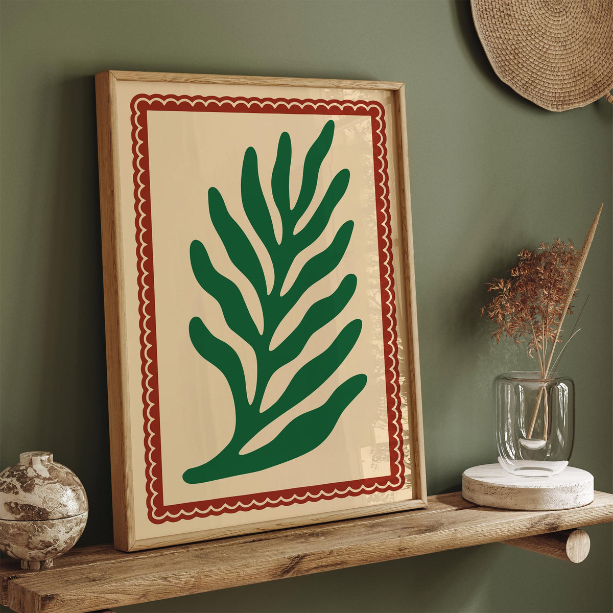 Retro Green Leaf Matisse Style Art Poster