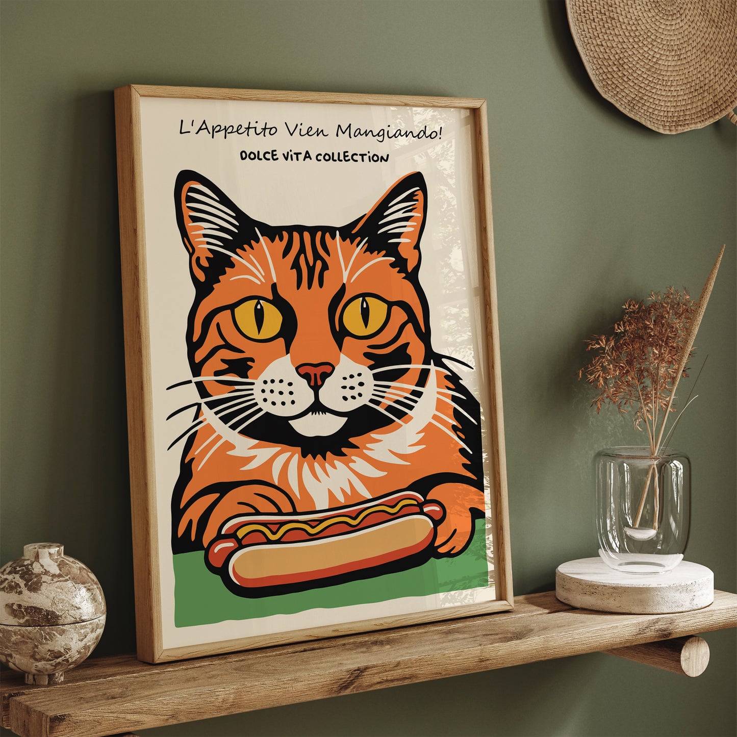 Cat Hot Dog Lover Funny Feline Art Print