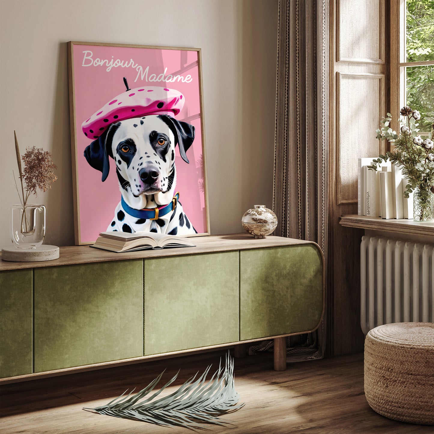 Bonjour Madame - French Dalmatian Dog Pink Art Print