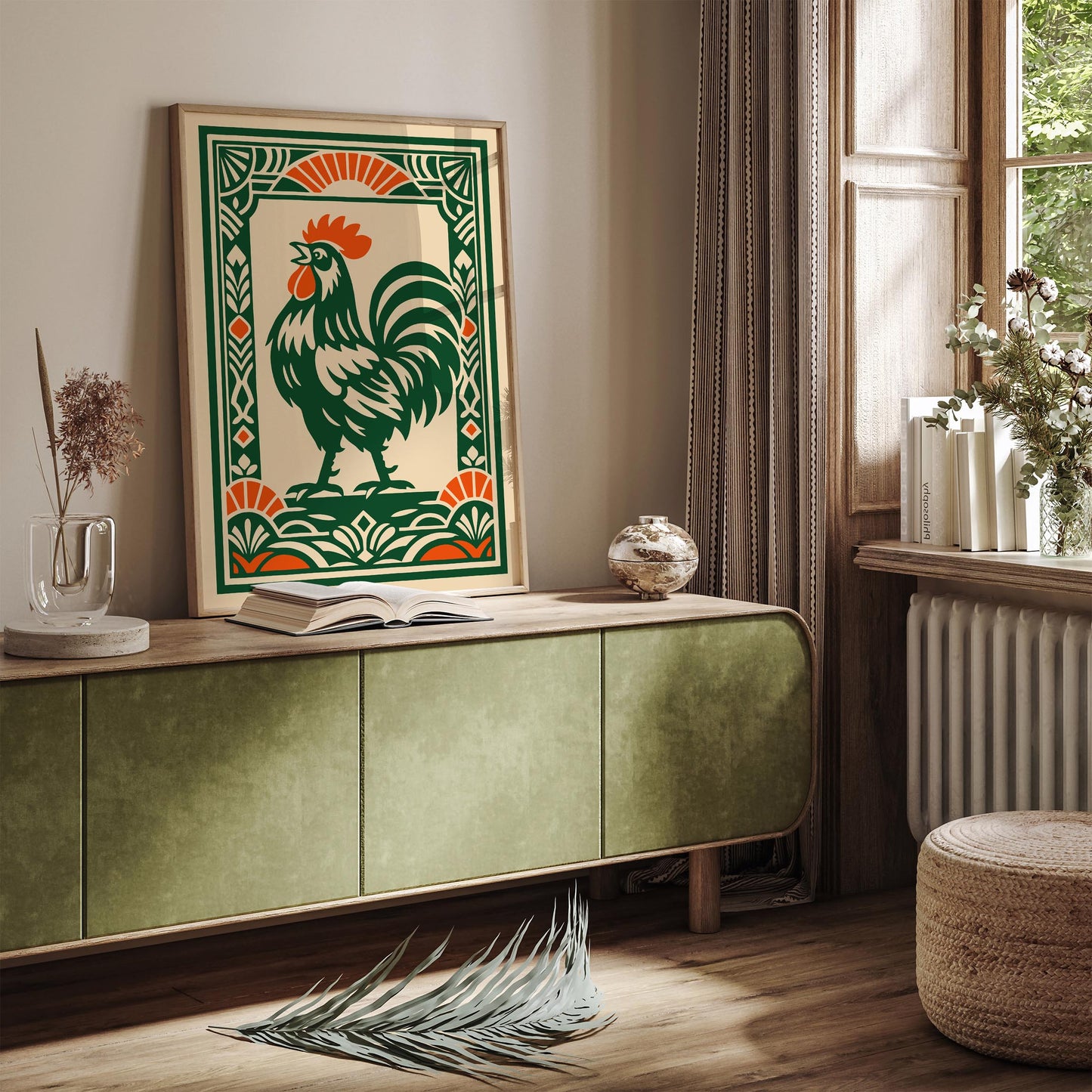 Green Rooster Art Deco Wall Art Print – Kitchen Decor