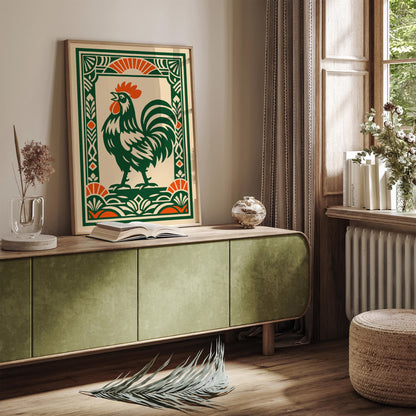 Green Rooster Art Deco Wall Art Print – Kitchen Decor