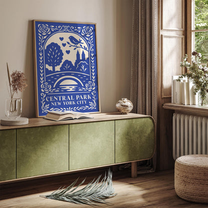 Central Park New York City Poster - Blue Cityscape Wall Art Print