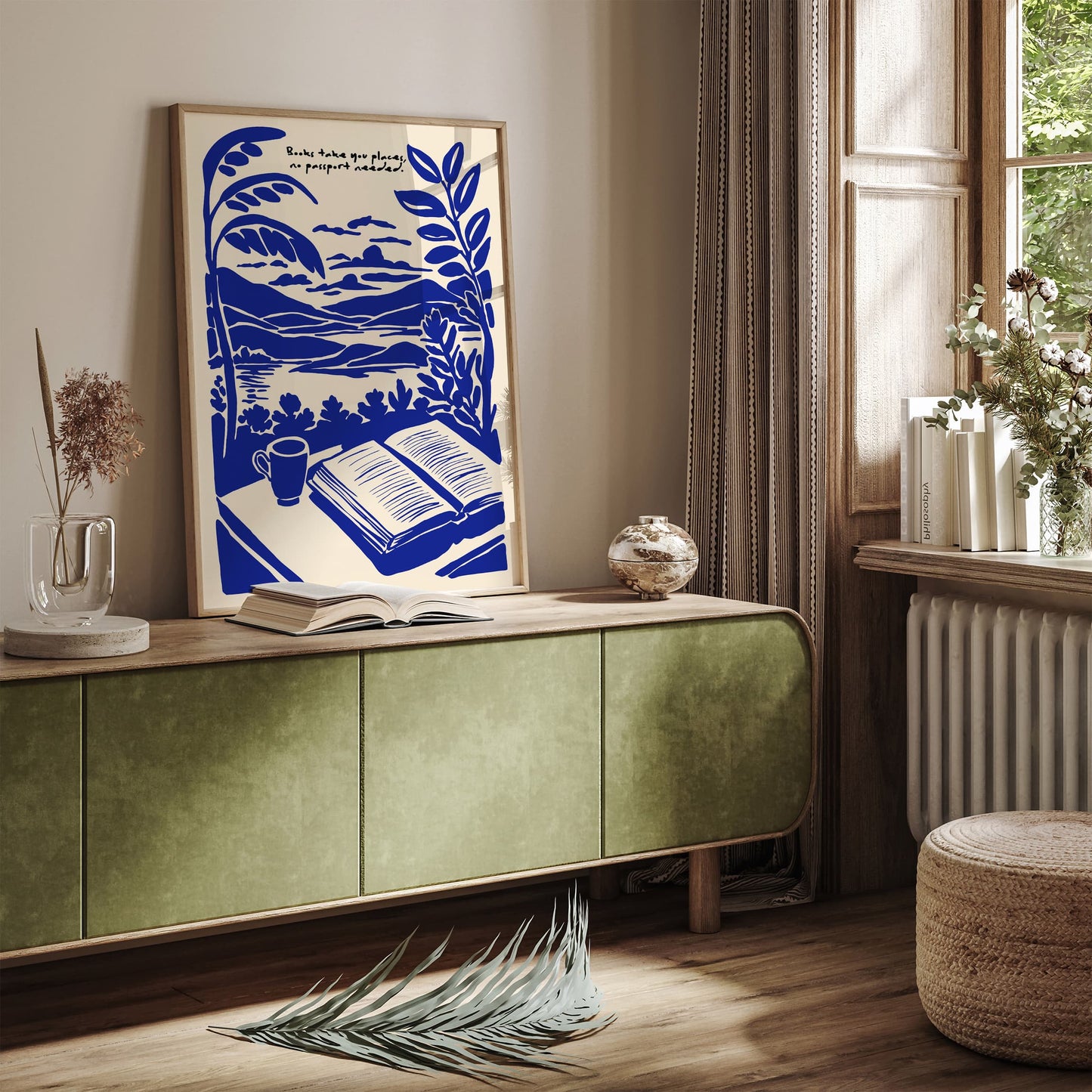Books Take You Places Poster - Blue Reading Wall Art