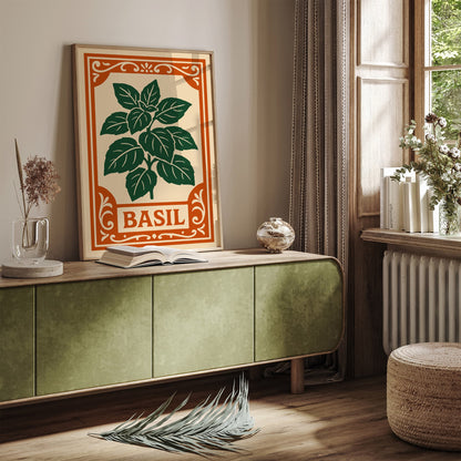 Basil Herb Poster - Rococo Kitchen Wall Decoration