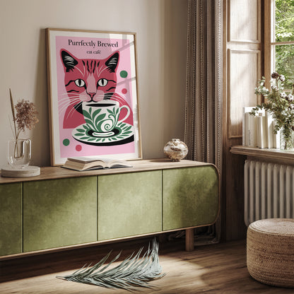 Perrfectly Brewed Cat Cafe Pink Poster