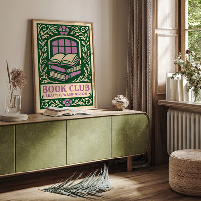 Book Club Seattle Poster - Floral Wall Art for Book Lovers