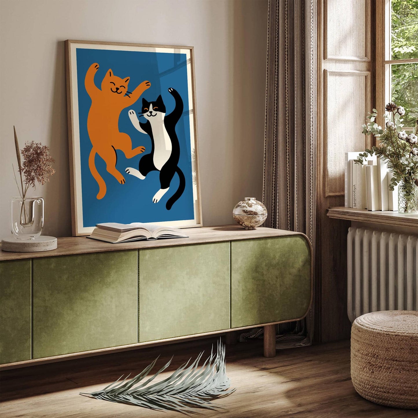 Playful Cats Wall Art – Blue Background Poster