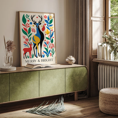 Merry and Bright Deers Art Print