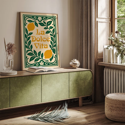La Dolce Vita Quote Print - Yellow Lemons Wall Art