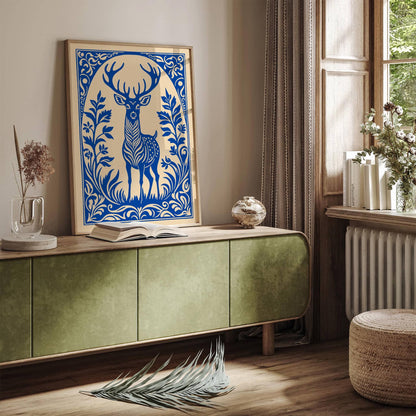 Blue Victorian Reindeer Animal Poster