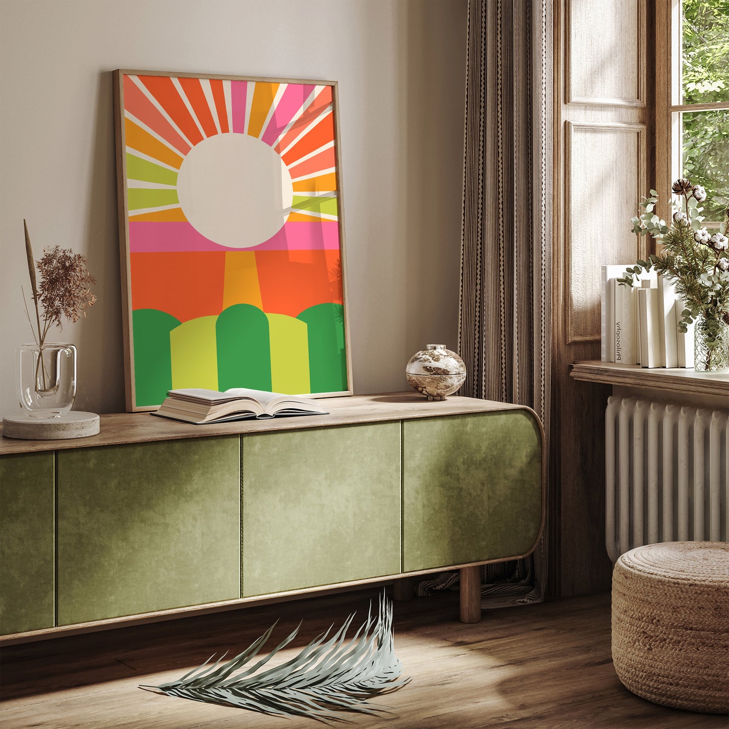 Mid-Century Modern Sun Art Colorful Decor