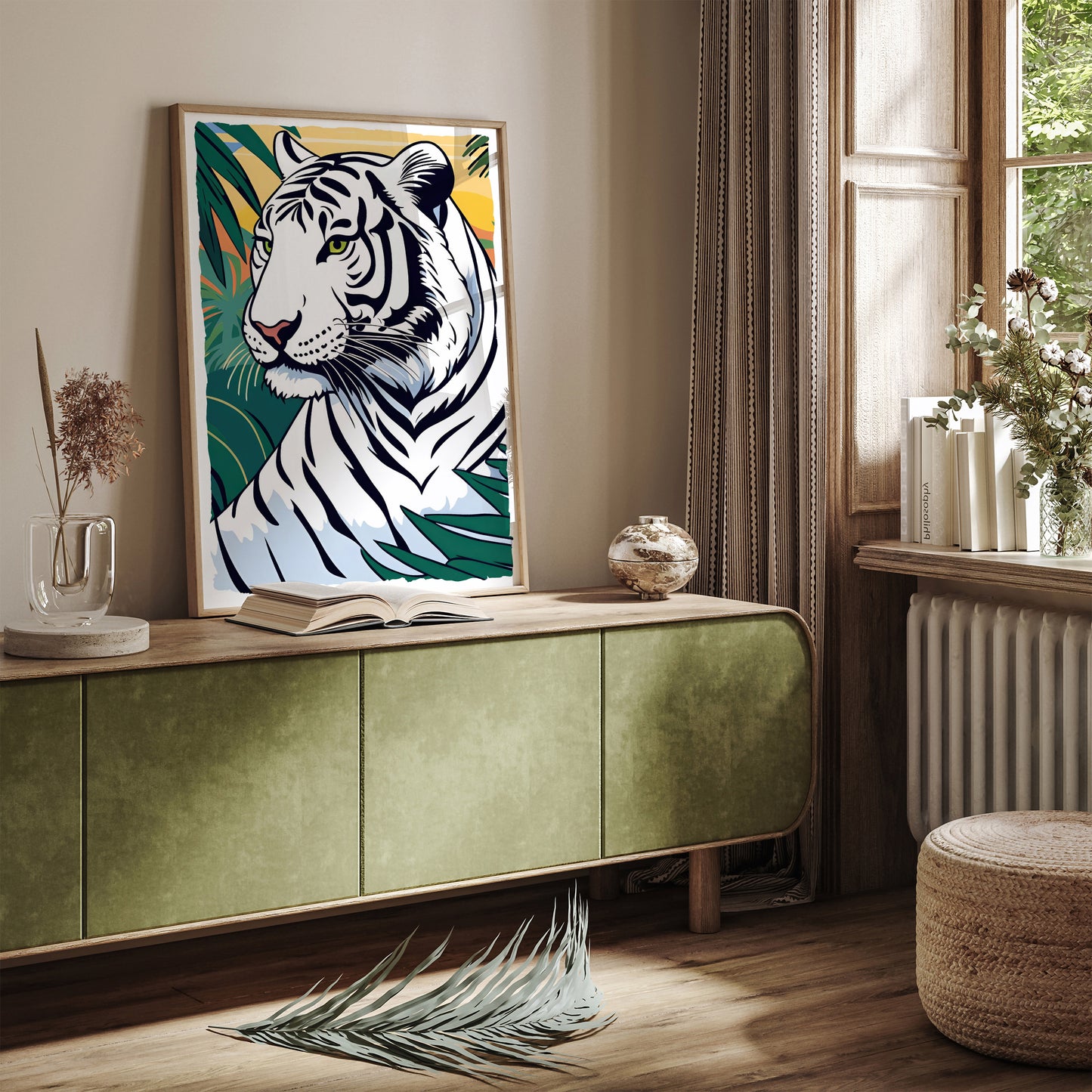 White Jungle Cat Giclee Art Print